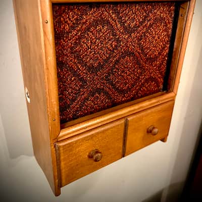 Rotary Connection Mini wallhanging guitar speaker cab. 5” Jensen Mod 5/30 speaker. Lil’ drawer for picks. Vintage style/sound. 2026 - Wood image 5