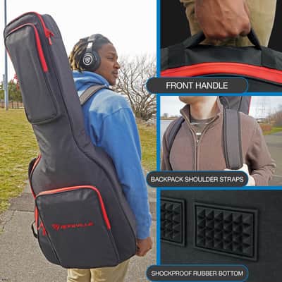 Rockville AGB45-RD Padded Acoustic Guitar Gig Bag with Neck Pad + Secure Strap image 2