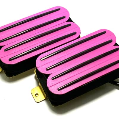 Dragonfire Quad Rail Humbuckers, Hot Overwound 23K Rails Pickup Set ~ Pink with Black Rails image 2