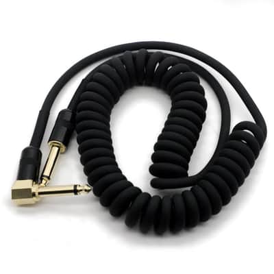 10ft/3m Coiled Guitar Cable L-S Coil Electric Instrument Cable Curly Instrument Cable Stretchable 1/4 inch Right Angle to Straight(Black) image 1