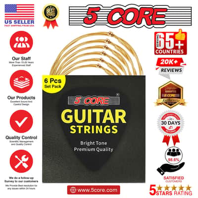 5Core Acoustic Guitar Strings 0.010-0.047 Steel Gauge Heavy Duty w Bright Tone For 6 String Guitars image 11