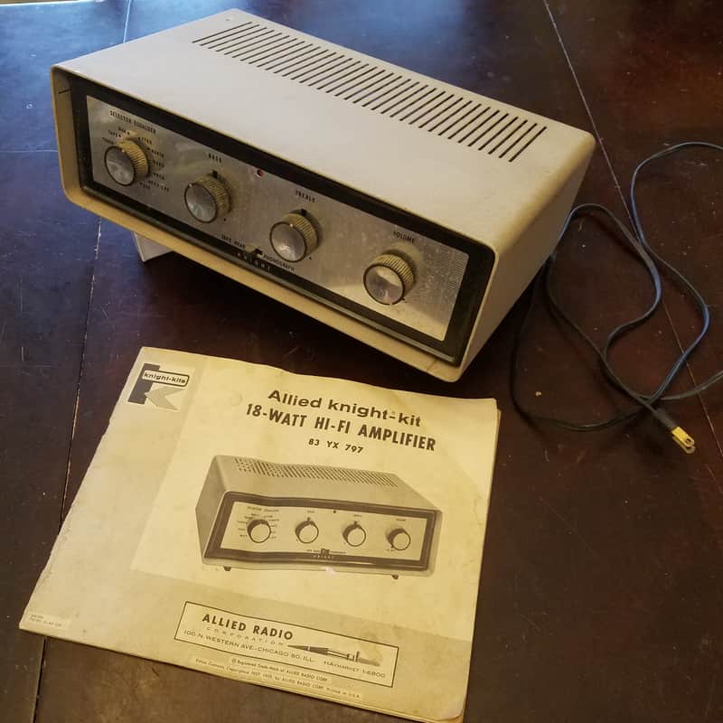 Knight 18-Watt hi-fi amplifier mixer mono tube 83-YX-797 and kit build instructions 1959 - Silver face tan wrinkled paint body image 1