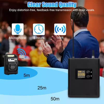 OEM 164FT UHF Wireless Headset Microphone Lavalier Lapel w/ Mic Bodypack Transmitte 2024 - Black image 3