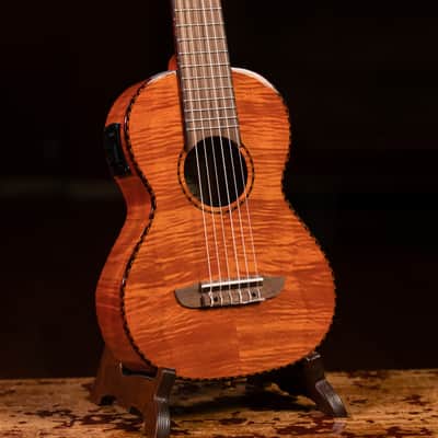 Ortega RGLE18FMH Mini Travel Series Solid Flamed Mahogany Top Mahogany Neck 1/8 Size 6-String Acoustic-Electric Guitar w/Gig Bag image 4