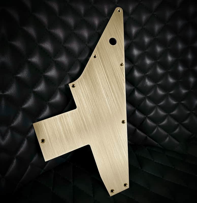 Made-to-Order - Brushed Gold Brass - 70s Explorer Pickguard Scratchplate for Gibson - Hand-finished image 1