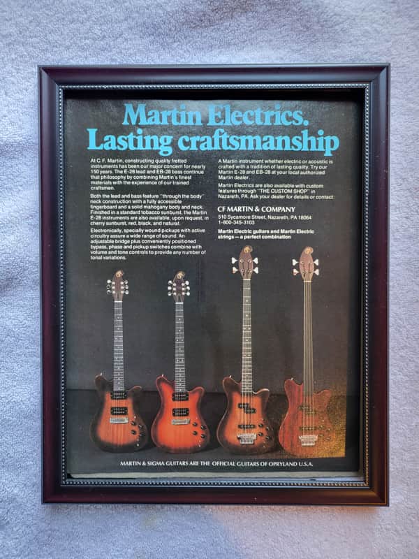 1981 Martin Guitars Color Promotional Ad Framed Martin E-28 Electrics Original image 1