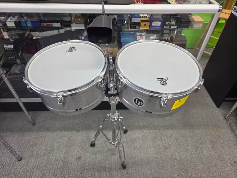 Latin Percussion LPA256 Aspire Series 13/14" Timbale Set with Stand and Cowbell - Steel/Chrome image 1