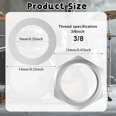 10 Pcs Guitar Input Output Jack Socket Nut and Washer, US Thread 3/8" Guitar Pots Nuts Potentiometer Hex Nut and Washers, Guitars Metric Jack Nuts for Guitars Bass, Silver image 2