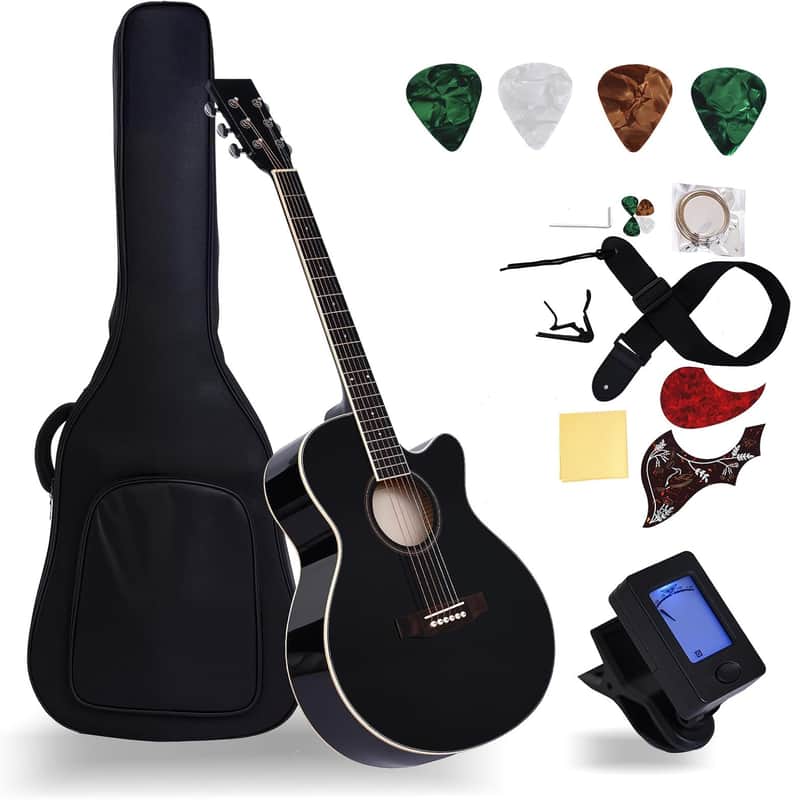 41" Acoustic Guitar for Beginner Adult Full Size Cutaway Guitarra Bundle Set-Black Bundle with Gig Bag, Tuner, Strap, Strings, Picks,Capo image 1