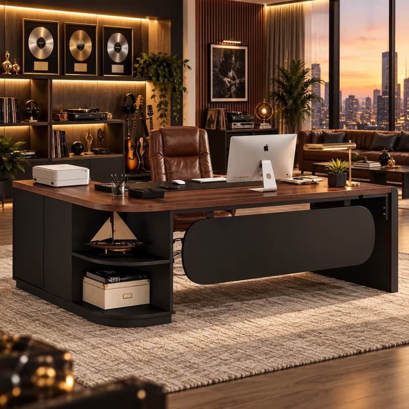 81" Luxury Music Executive Desk L-Shaped Producer Audio Engineer Studio Workstation w/ File Cabinet image 1