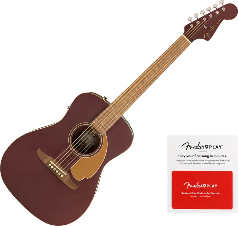 Fender Malibu Player WN Acoustic-Electric Guitar, Burgundy Satin w/ Fender Play Card image 1