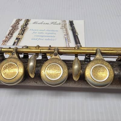Rare Antique C.G. Conn C Flute Ebonite Headjoint Satin Silver Unibody w/ Gold Plating 440hz image 16