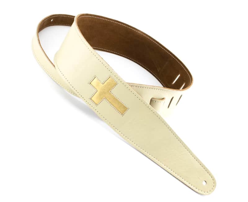 Henry Heller 2.5" Bone Colored Garment Leather Guitar Strap with Gold Cross image 1