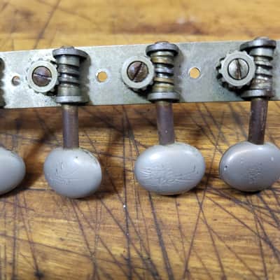 Vintage RARE 1965 Silver Plastic Buttons 6 in a line on a plate Guitar Tuners Luthier Parts image 2