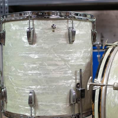 1950s 1960s Ludwig/WFL "Super Beat" White Marine Pearl Drum Kit image 4