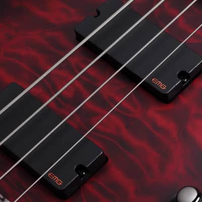 Schecter Hellraiser Extreme-4 Electric Bass. Left Handed Crimson Red Burst Satin image 7