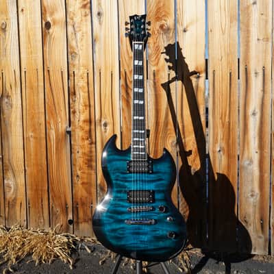 ESP USA Viper Black Aqua Sunburst 6-String Electric Guitar w/ Hard Case (2023) image 2