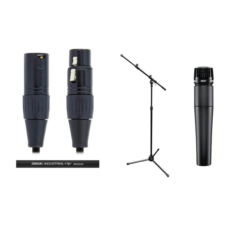 Shure SM57LC-SOLO-K SM57 Instrument Microphone with Boom Stand and XLR Cable image 1