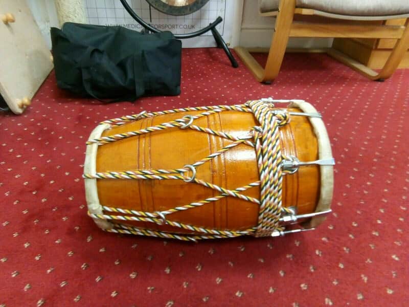 Handmade Dholak Musical Rope Mango Wood Indian Traditional Musical Instrument With Cover image 1
