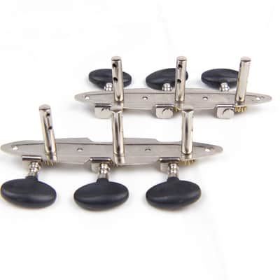 3-on-Plate Acoustic Guitar Tuners Set, Black knobs (3x3), Unique Shaped plate image 6