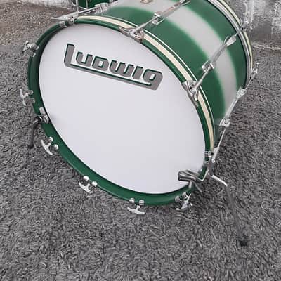 1990's Ludwig Green/Silver Duco 2PC Mach Lug Drum Set (20"x14" BD + 14"x12" FT) image 4