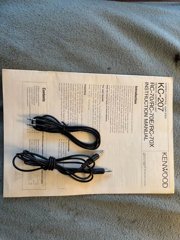 Original Kenwood KC-207 Owner’s Manual With Remote Pin Jack Cables 1989 - White