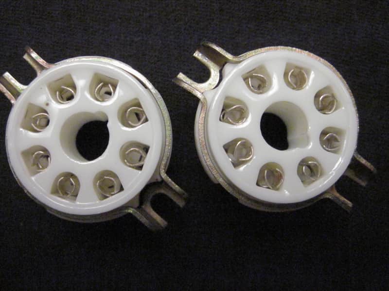 Octal Tube Sockets, Lot of 2, Generic, 26.5mm or 1.044" CO, Ceramic, Mounting Rings, China image 1