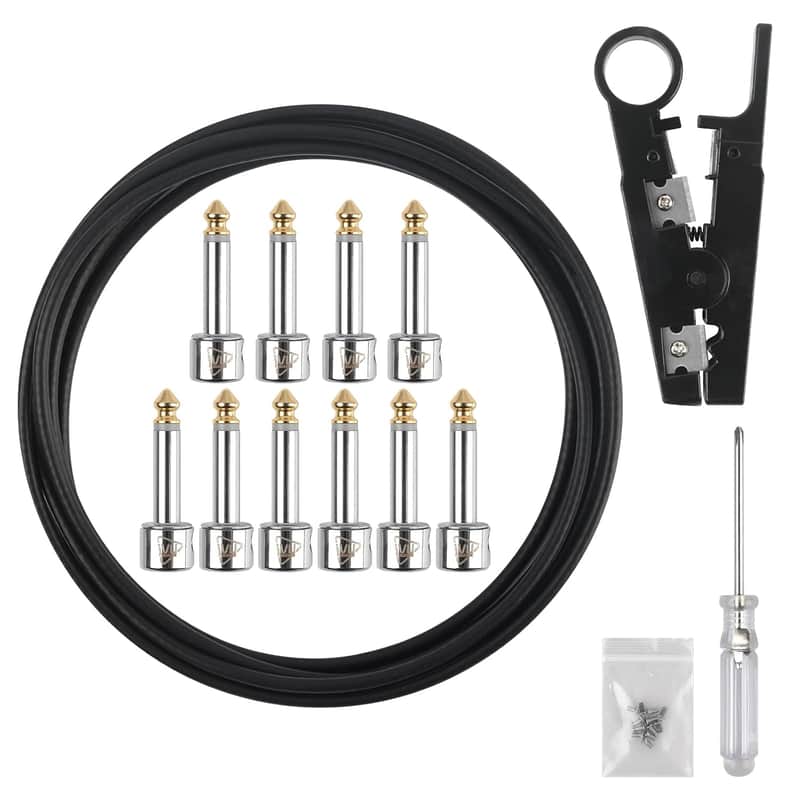 Pedalboard Cable Kit, 10 Feet Cable & 10 Gold Tip Connectors for Guitar Effects & Pedal Board, DIY Patch Cables with Cutter, Bolt Driver image 1