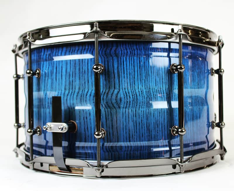 HHG drums 14x7 Contoured White Ash Stave snare drum, Electric Blue To Black High Gloss Lacquer image 1