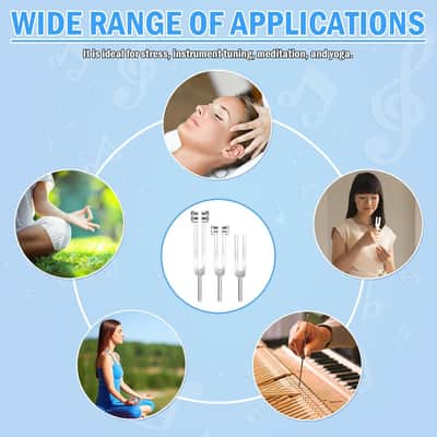 Tuning Fork Set (128Hz, 256Hz, 512Hz) Of 3, Weighted & Unweighted Aluminum Forks With Reflex Hammer And Storage Bag For Chakra/Healing/Medical/Sound Therapy Instruments/Yoga/Meditation Accessories image 6