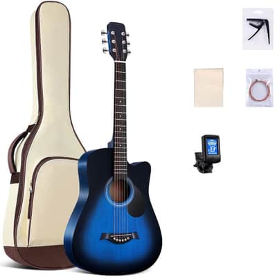 38 inch Guitar Blue Acoustic Guitar Beginner kit Adult Cutaway Acoustic Guitar Guitarras Starter Set Bundle with Padded Gig Bag, Strap, Capo, Strings, Picks image 1
