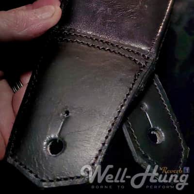 Well-Hung Forever Randy "Gunmetal Ace" 3" wide padded black leather guitar strap image 2