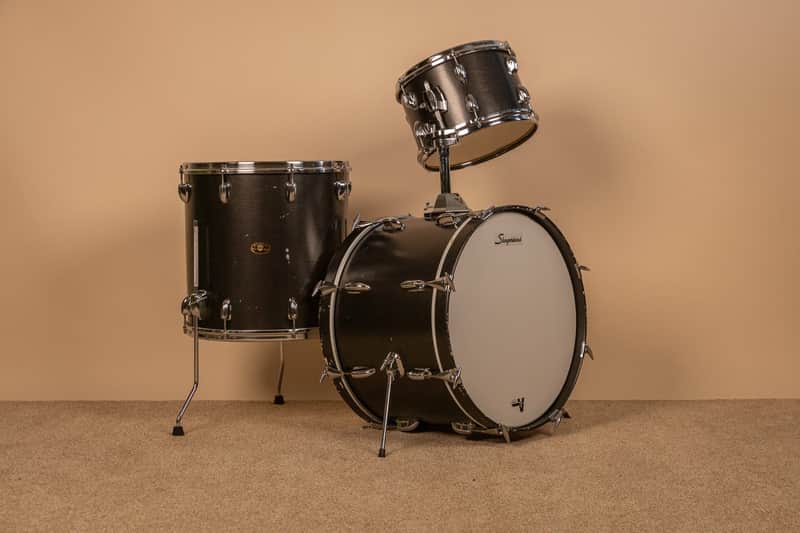 1960s Slingerland Metallic Black Drum Set 14x20 8x12 and 16x16 image 1