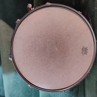 Ludwig L-404 Acrolite 5x14" 8-Lug Aluminum Snare Drum with Rounded Blue/Olive Badge 1979 - 1993 - Gray "Orange Peel" image 7