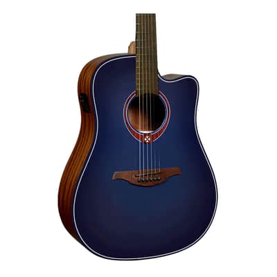 Lag T-BLUE-DCE Tramontane Limited Edition Dreadnought Cutaway Solid Red Cedar Top Mahogany Neck 6-String Electric-Acoustic Guitar image 8