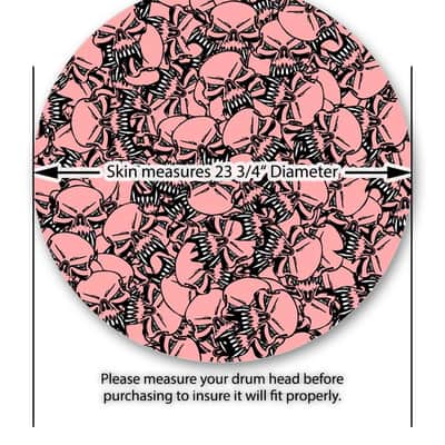 Skin Decal fits 24" Bass Kick Drums Scattered Skulls Pink image 3