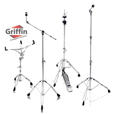 GRIFFIN 4 Piece Drum Hardware Pack (Percussion TiltPro X Edition) – Cymbal Boom & Straight Stand, Hi-Hat Pedal & Snare Mount – Lightweight Set for Gigs image 2