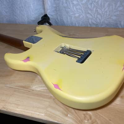 Custom Strat Relic Aged Pink Paisley Vintage White w/ Fender Bridge and Pickups image 17