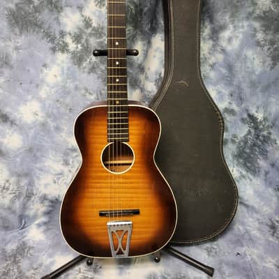 Vintage 1963 Regal by Harmony Stella 3/4 Size Parlor Guitar Faux Tiger Stripe Neck Reset Pro Setup New Strings Original Soft Shell Case image 1