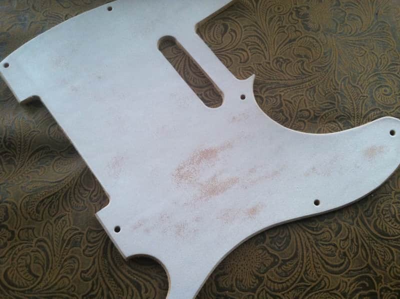 Custom Tooled Leather Fender Telecaster Pickguard Distressed White Road Worn image 1