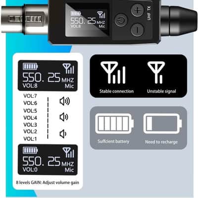 Wireless Microphone System UHF wireless XLR transmitter and receiver for dynamic/capacitive microphones, 48V Phantom power supply, electric guitar/bass, audio mixer, PA system (One drag one) image 3