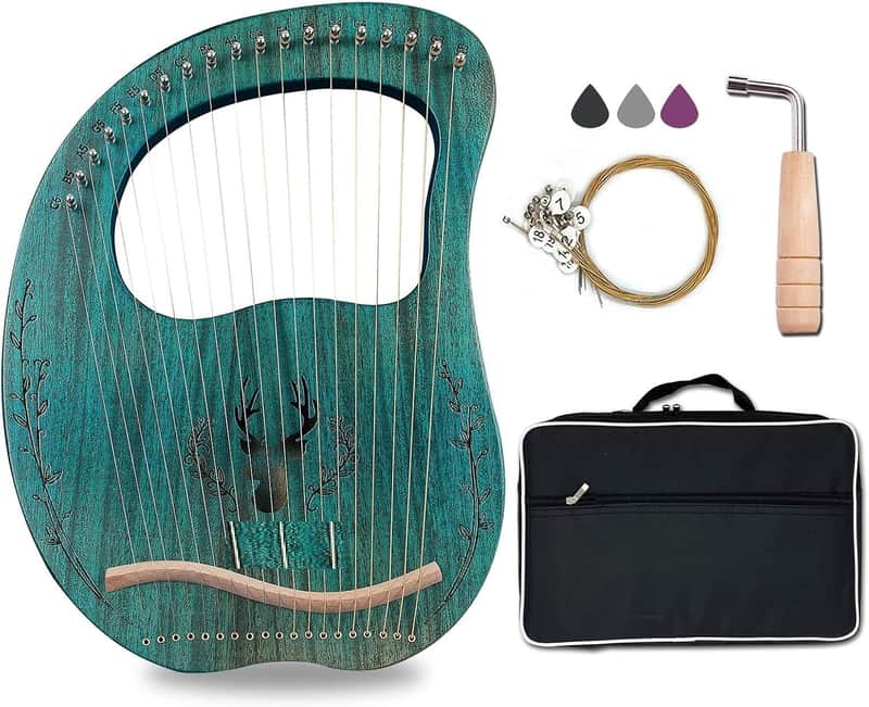 Lyre Harp, 19 Metal Strings Maple Saddle Mahogany Body Lyra Harp with Bag key included image 1
