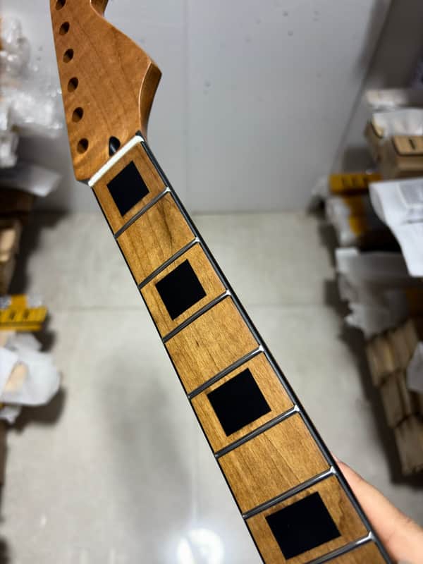 black blocks Inlay binding 22fret Roasted Flame Maple satin Electric guitar neck image 1