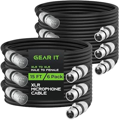 XLR to XLR Microphone Cable (15 Feet, 6-Pack) XLR Male to Female Mic Cable 3-Pin Balanced Shielded XLR Cable for Mic Mixer, Recording Studio, Podcast - Black, 15ft, 6 Pack image 1