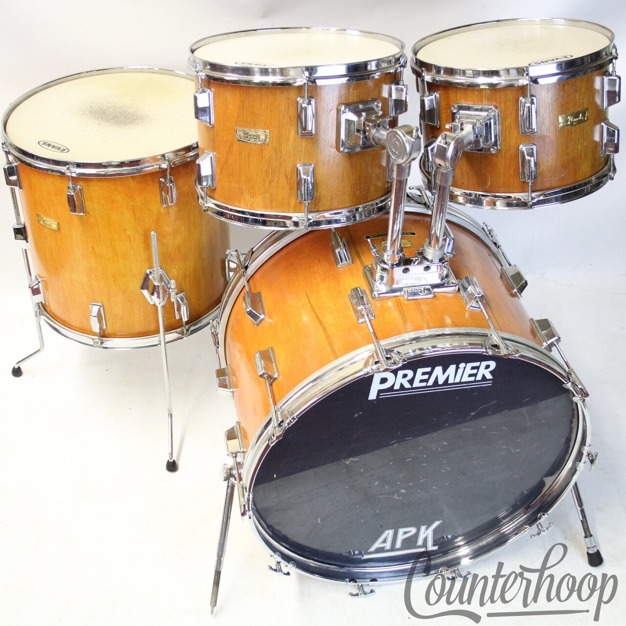 Pearl Wood-Fiberglass Drum Set 22,12,13,16 Natural Mahogany Shells Japan 70s Kit — main photograph