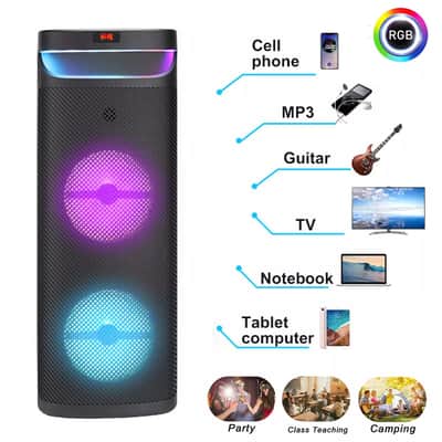 Portable Dual 10” Woofers PA Speaker for Musicians – Bluetooth, Light Show & Microphone image 5