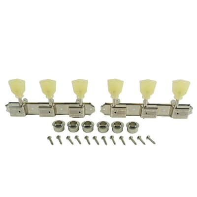 Kluson 3 On A Plate Deluxe Series Tuning Machines - Double Line - Standard Post - Nickel With Double Ring Plastic Keystone Buttons