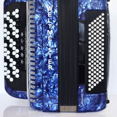 NEW Weltmeister Romance 703 5 Rows Chromatic Button Accordion, made in Germany, 96 Bass buttons, B-Gripp, Blue, incl. Straps and Case, Shipping from USA image 6
