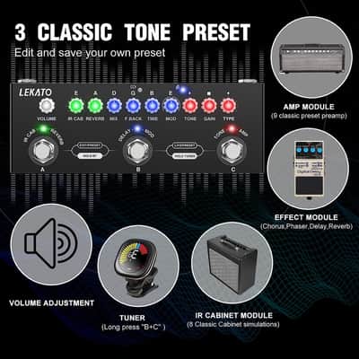 LEKATO Multi Effects Guitar Pedal, with IR Loading 9 AMP Models, Delay Reverb Distortion Overdrive Pedal, Rechargable Electric Guitar Effects Multi Pedal Support Recording,Bluetooth 5.0 image 2