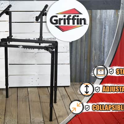 Griffin DJ Workstation - Double Piano Keyboard Stand & Laptop Mount 2 Tier/Dual Portable Studio Mixer Rack for Turntables, DJ Coffins, Speakers, Audio Gear and Music Equipment image 12